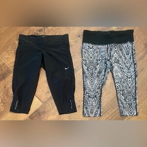 Nike cropped running leggings 2 pairs Womens Sz small drifit